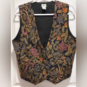 Theo Stunning Vintage Beaded Embroidered Vest size M black pockets tie in back